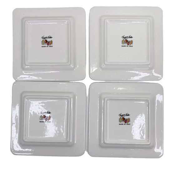 Vintage Lot 4 Veggie Notes 7.5" Square Made Italy Salad Lunch Appetizer Plates - Picture 5 of 11
